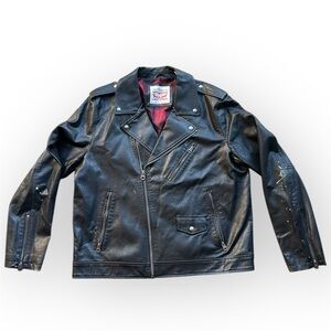 Men’s Levi’s black faux leather jacket with plaid lining